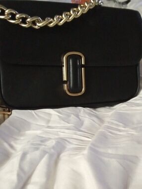Black Leather Chain-Accent Shoulder Bag - Real Marc Jacobs